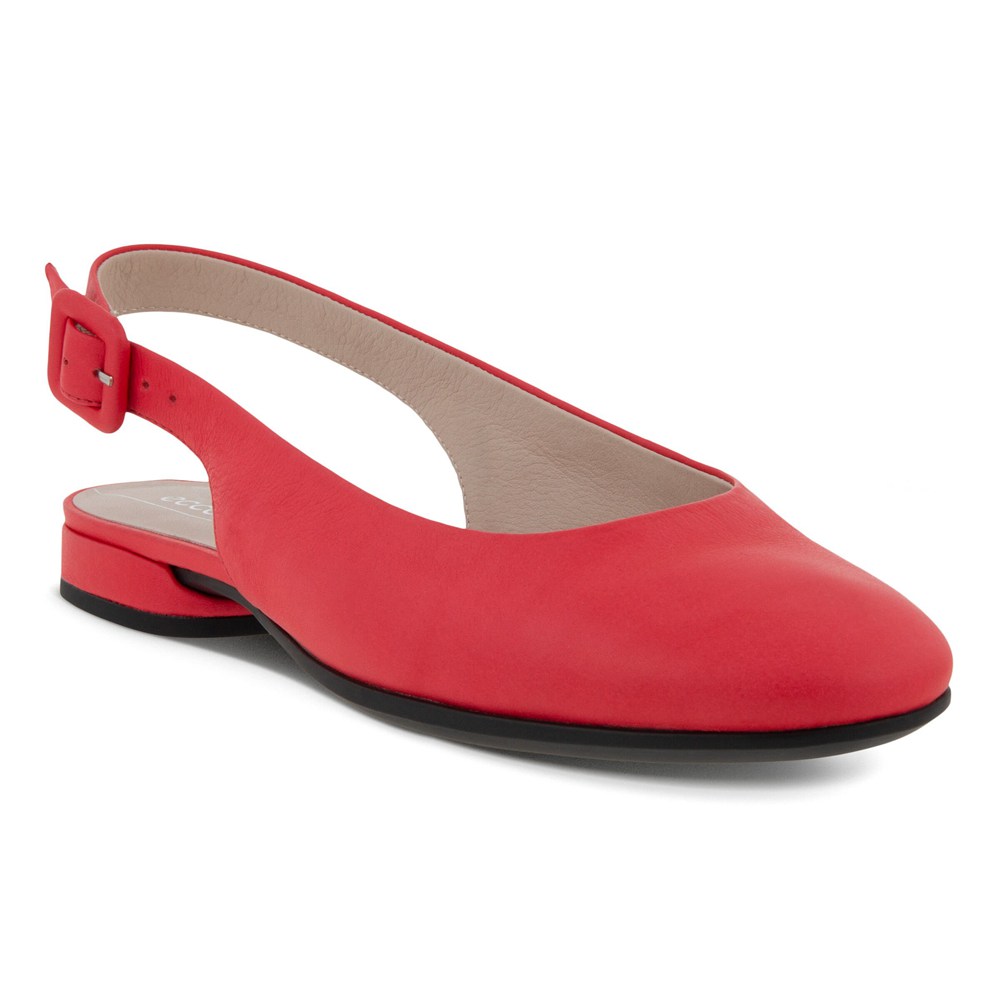 Womens Dress Shoes - ECCO Anine Sling-Back Flats - Red - 1798LIHDT
